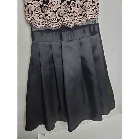 Betsy & Adam A Line Pleated Skirt Mesh Embroidered Formal Pink and Black Dress - Picture 6 of 8